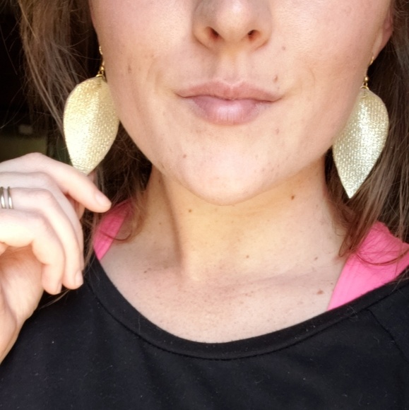 2 Inch | Gold Petal Leather Earrings - Picture 8 of 8